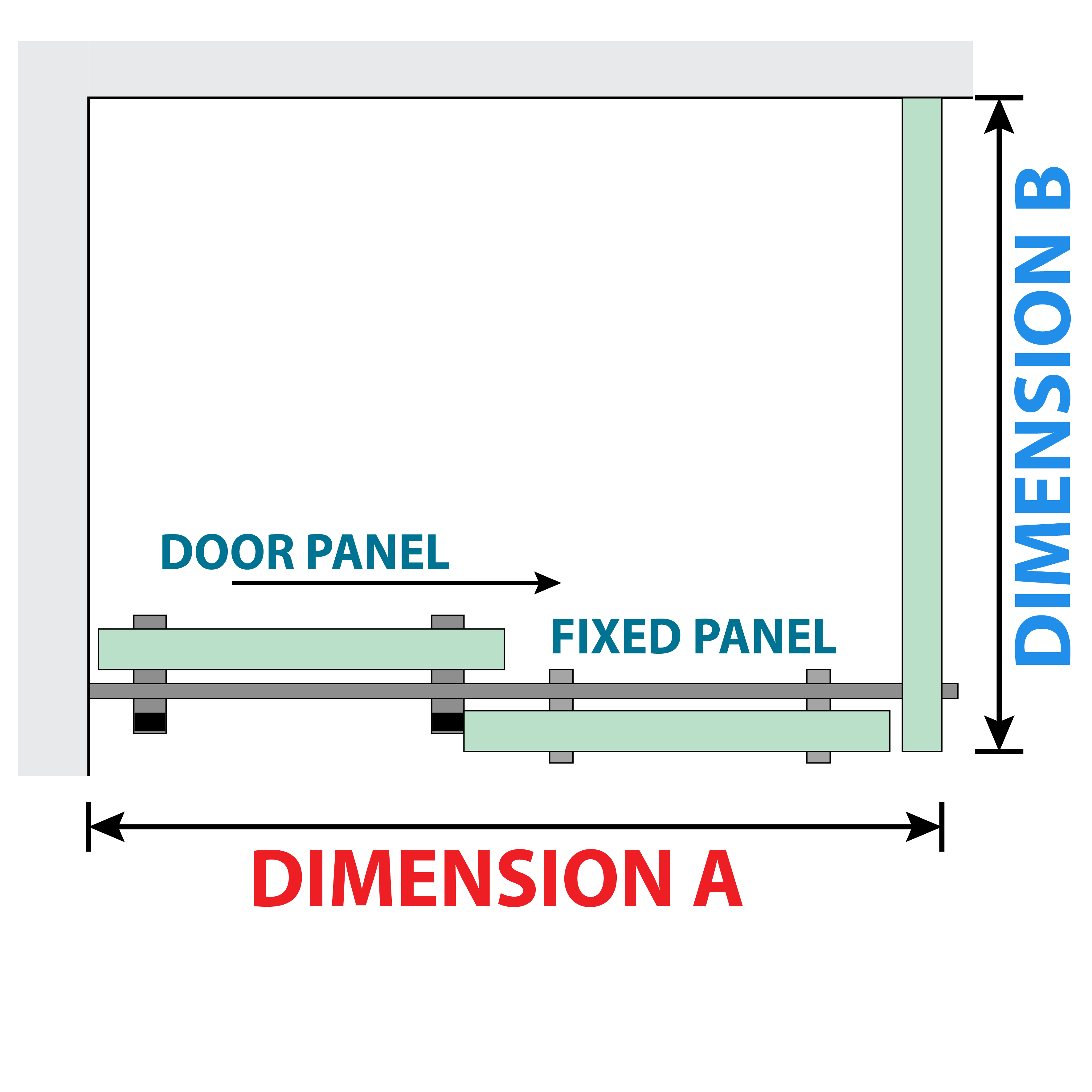 Style Sliding 3 Panel Square (B)- SATIN HARDWARE.